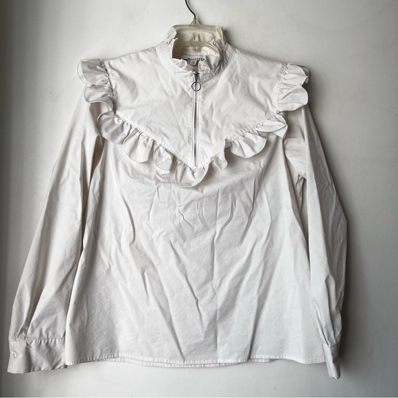 Moelleux White Ruffle Long Sleeve Blouse M - Picture 1 of 5